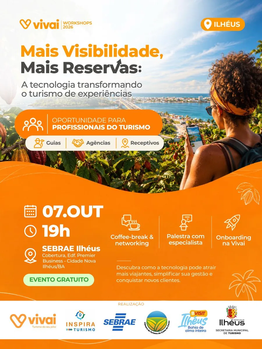 Card de divulgação do workshop Mais Visibilidade, Mais Reservas em Ilhéus
